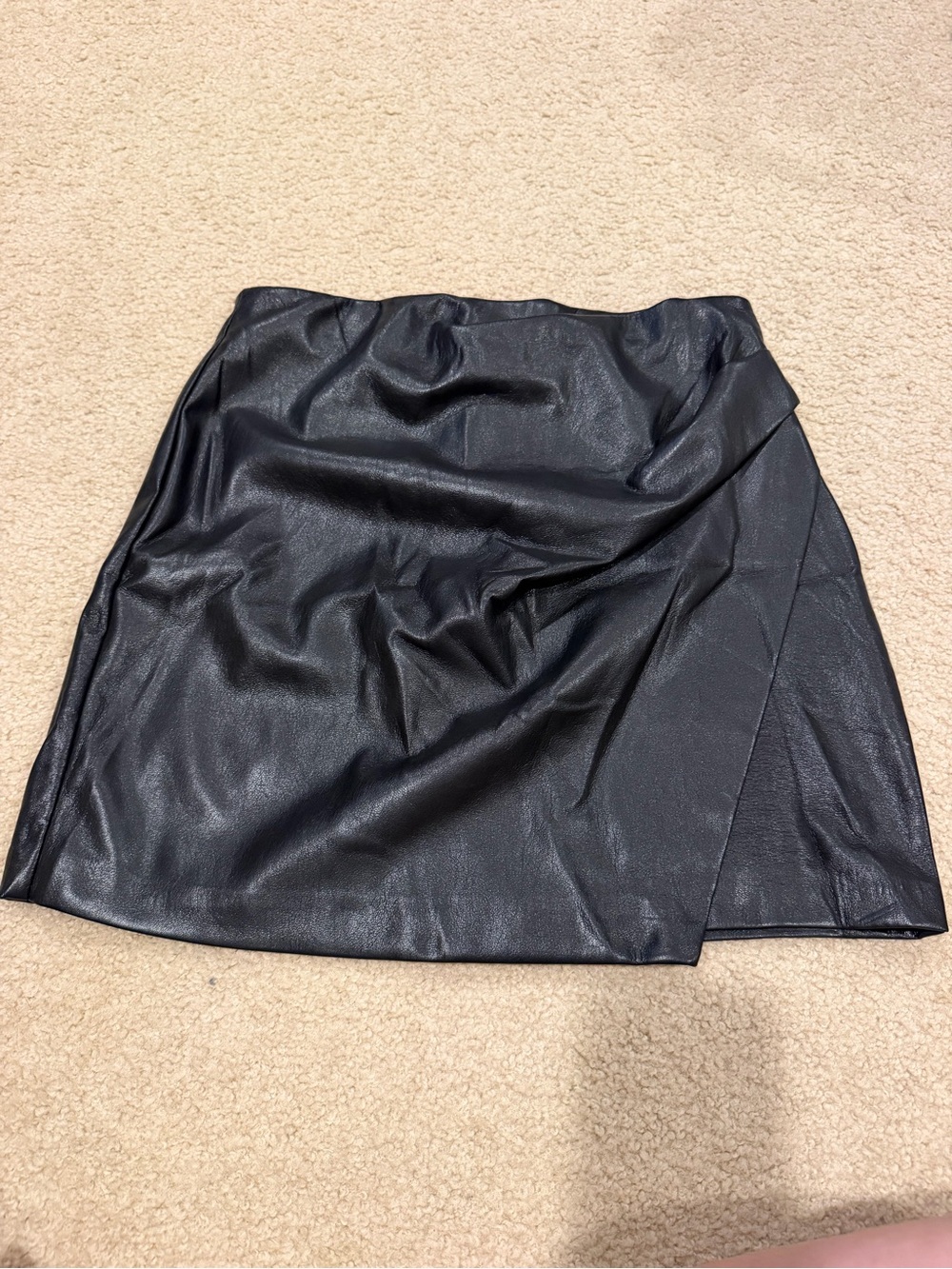 Wilfred Black Faux-Leather Mini Skirt with Draped Front